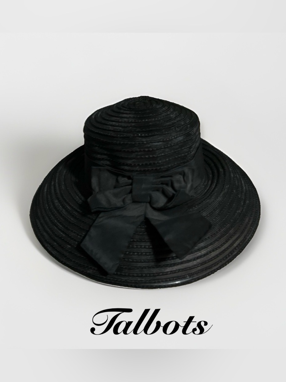 Talbots Black Wide-Brim Bow Straw Hat